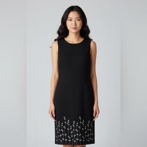 VINTAGE ALFANI‎ SCOOP-NECK SLEEVELESS SHIFT DRESS WITH FLORAL HEM CORPCORE EUC